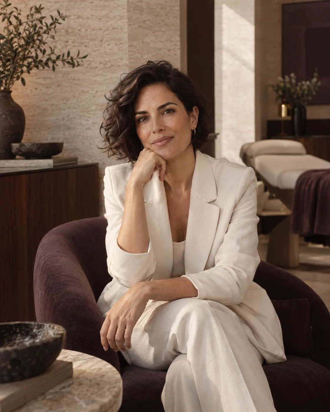 Elena, the fictional founder, in the atelier
