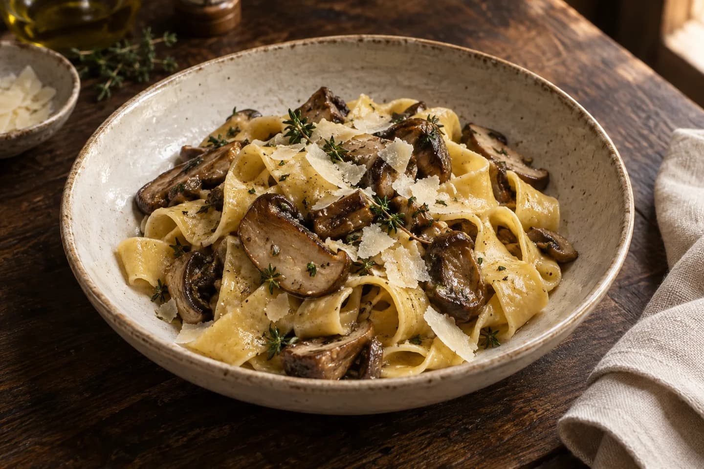 Fresh pappardelle with porcini mushrooms and parmesan