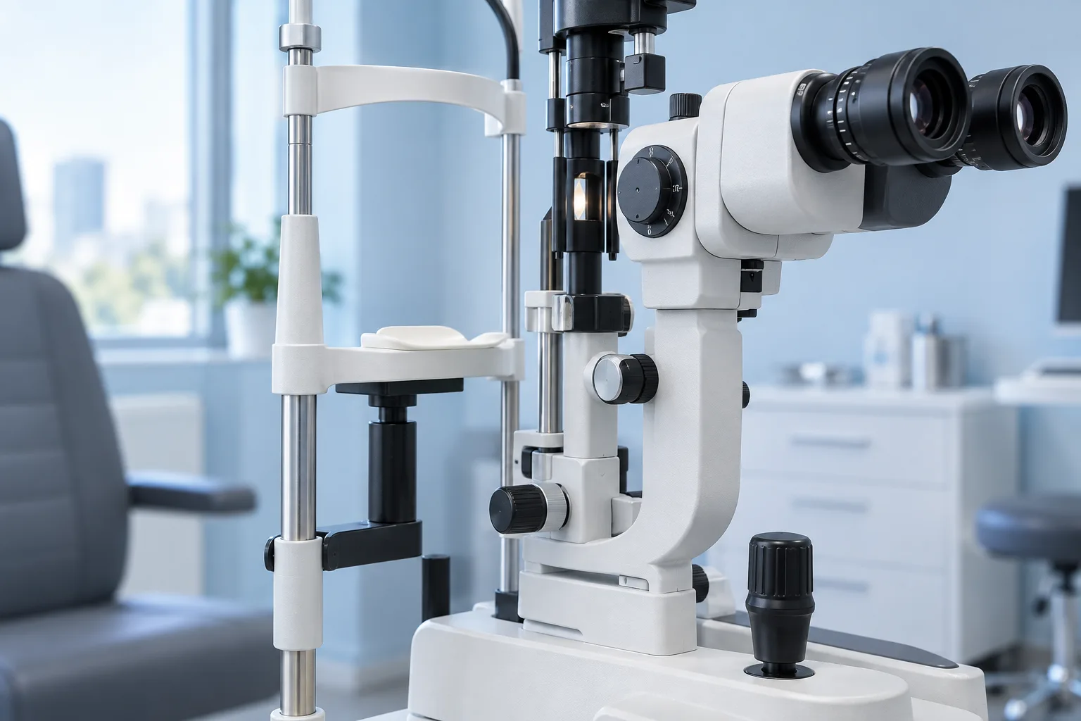 A slit-lamp instrument in an eye clinic